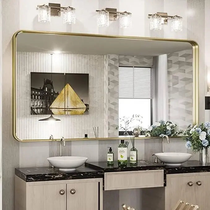 Aluminum Framed Bathroom Vanity Mirror – HD Tempered Glass Wall-Mounted Design, Ideal for Over-the-Sink Use, Supports Horizontal/Vertical Installation for Modern Décor