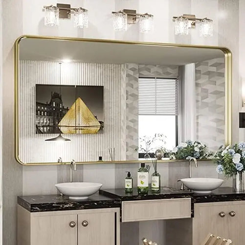Aluminum Framed Bathroom Vanity Mirror – HD Tempered Glass Wall-Mounted Design, Ideal for Over-the-Sink Use, Supports Horizontal/Vertical Installation for Modern Décor