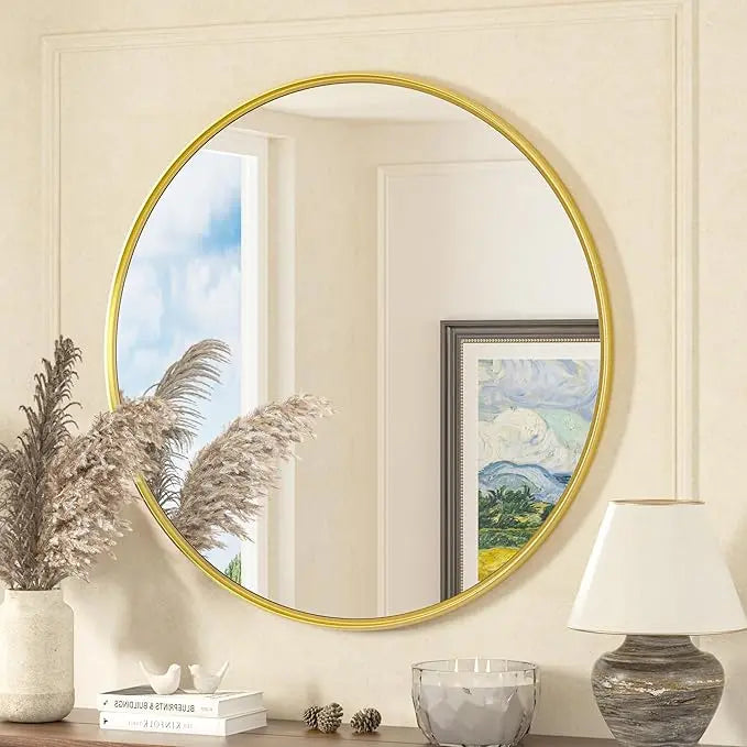 Round Framed Bathroom Mirror – Modern Shatterproof Circle Wall Mirror for Vanity, Ideal for Farmhouse Bathrooms, Bedrooms, Entryways, Living Rooms, Stylish Accent for Any Interior