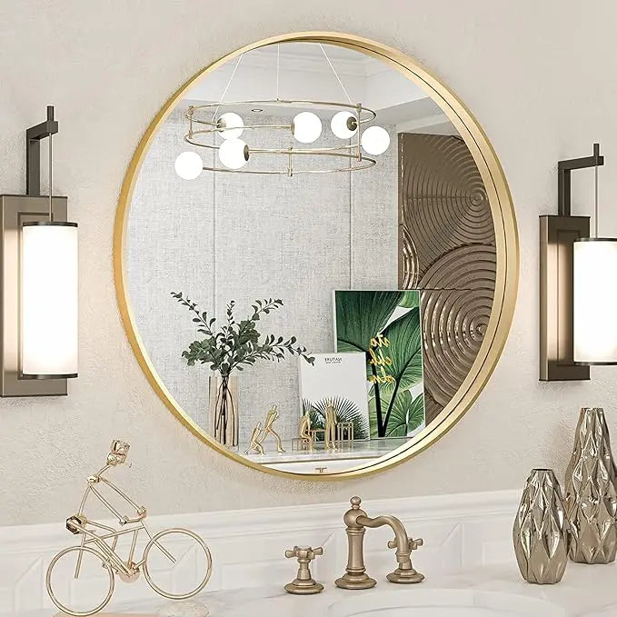 Modern Round Bathroom Wall Mirror – Sleek Minimalist Design with Brushed Matte Aluminum Alloy Frame, Non-Rusting, Perfect for Vanity, Bedroom, or Entryway Home Décor