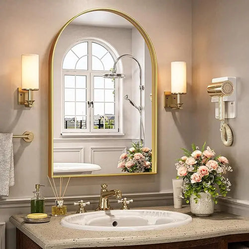 Modern Arch Bathroom Vanity Mirror – Sleek Tempered Glass Wall Mirror, Perfect for Farmhouse, Minimalist, or Contemporary Bathroom Décor