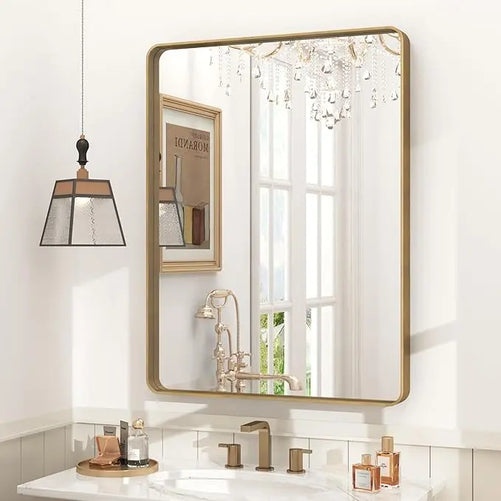 Aluminum Framed Bathroom Vanity Mirror – HD Tempered Glass Wall-Mounted Design, Ideal for Over-the-Sink Use, Supports Horizontal/Vertical Installation for Modern Décor
