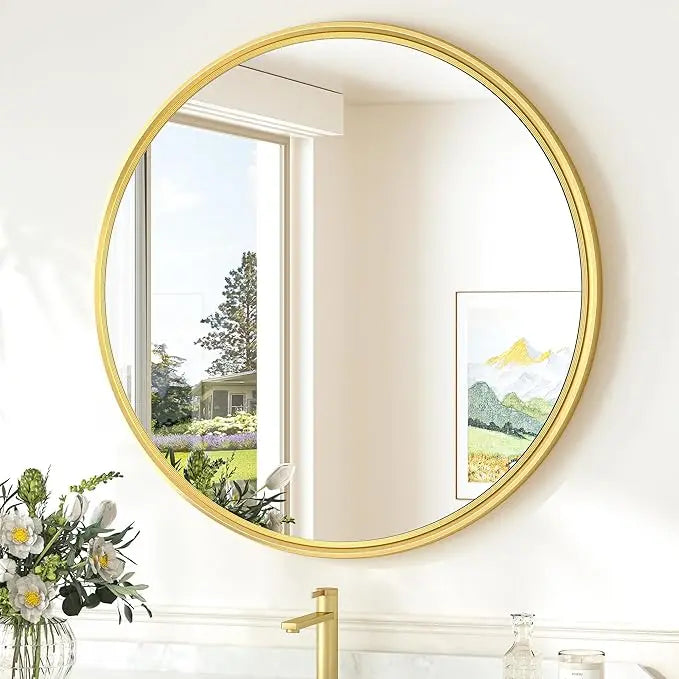 Round Framed Bathroom Mirror – Modern Shatterproof Circle Wall Mirror for Vanity, Ideal for Farmhouse Bathrooms, Bedrooms, Entryways, Living Rooms, Stylish Accent for Any Interior