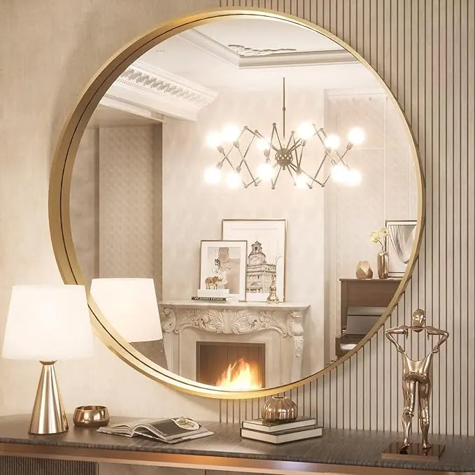 Modern Round Bathroom Wall Mirror – Sleek Minimalist Design with Brushed Matte Aluminum Alloy Frame, Non-Rusting, Perfect for Vanity, Bedroom, or Entryway Home Décor