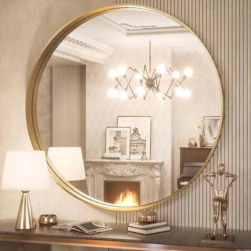 Modern Round Bathroom Wall Mirror – Sleek Minimalist Design with Brushed Matte Aluminum Alloy Frame, Non-Rusting, Perfect for Vanity, Bedroom, or Entryway Home Décor