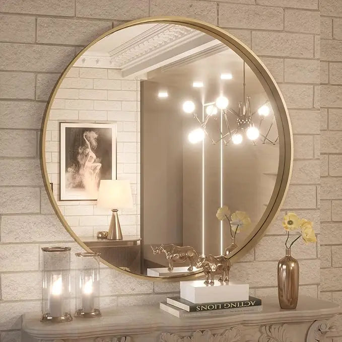 Modern Round Bathroom Wall Mirror – Sleek Minimalist Design with Brushed Matte Aluminum Alloy Frame, Non-Rusting, Perfect for Vanity, Bedroom, or Entryway Home Décor