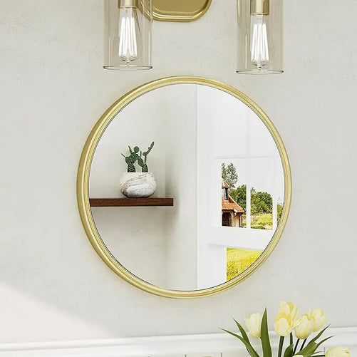 Round Framed Bathroom Mirror – Modern Shatterproof Circle Wall Mirror for Vanity, Ideal for Farmhouse Bathrooms, Bedrooms, Entryways, Living Rooms, Stylish Accent for Any Interior
