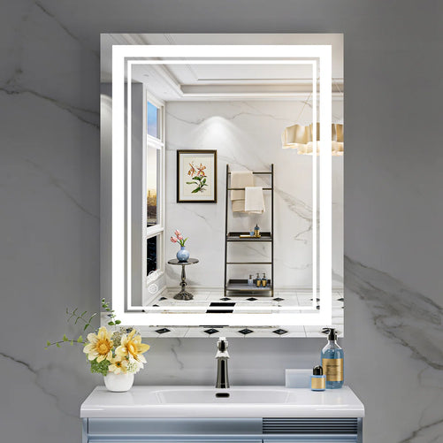 Frameless Rectangular LED Bathroom Vanity Mirror – Anti-Fog, Wall-Mounted, Dimmable Bright Light, 3 Color Temperatures, Modern Design, Touch Control, Ideal for Vanity, Makeup & Grooming