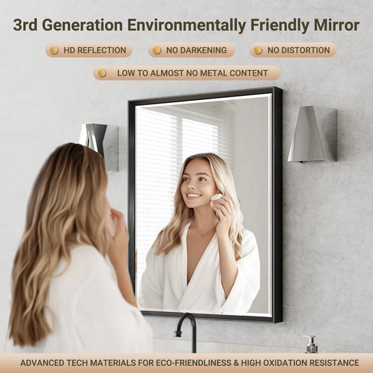 Rectangular Bathroom Vanity Mirror – Framed Wall-Mounted Mirror with Beveled Edge, Decorative Design for Over Sink, Modern Classic Style for Bathroom, Entryway, or Bedroom