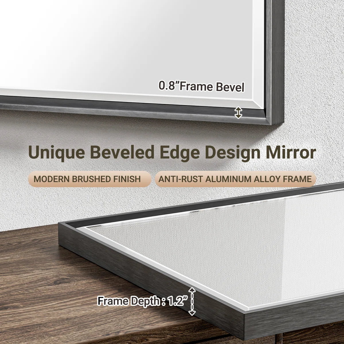 Rectangular Bathroom Vanity Mirror – Framed Wall-Mounted Mirror with Beveled Edge, Decorative Design for Over Sink, Modern Classic Style for Bathroom, Entryway, or Bedroom