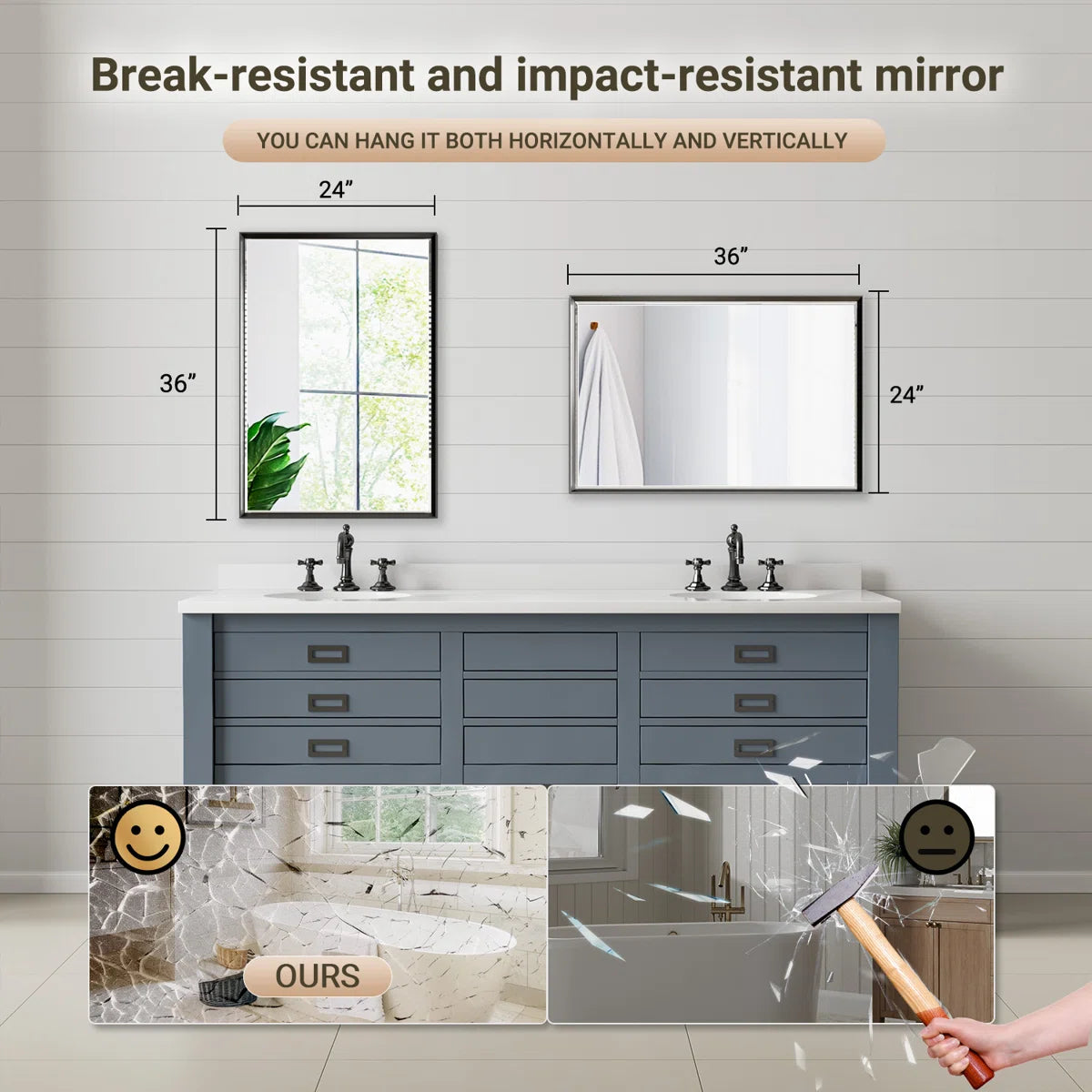 Rectangular Bathroom Vanity Mirror – Framed Wall-Mounted Mirror with Beveled Edge, Decorative Design for Over Sink, Modern Classic Style for Bathroom, Entryway, or Bedroom