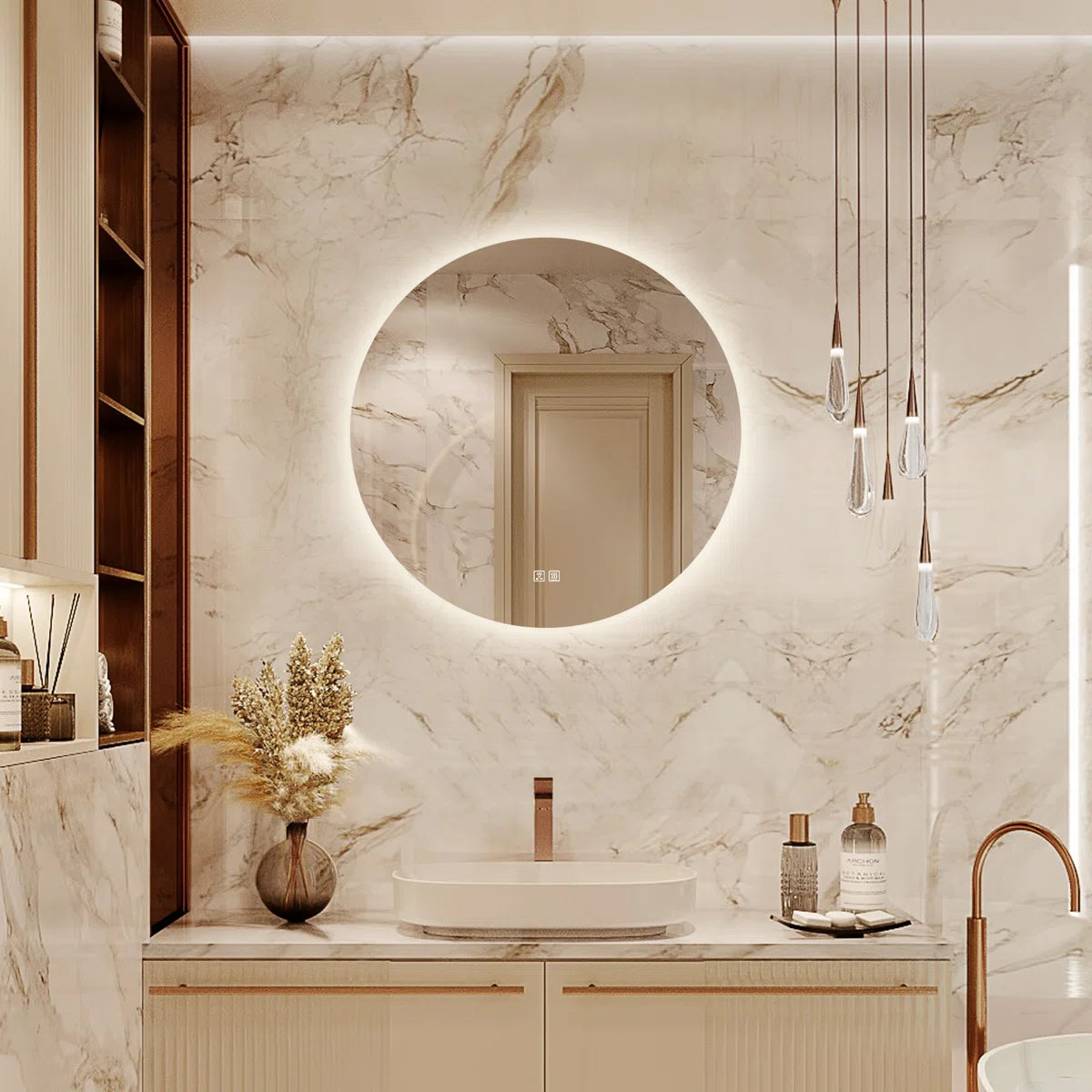 Backlit Round Bathroom Vanity Mirror – LED Lighted Vanity Circle Mirror, Anti-Fog, 3-Color Dimmable, Waterproof, Modern Bathroom Decor, Wall Mounted for Elegant Bathroom Design