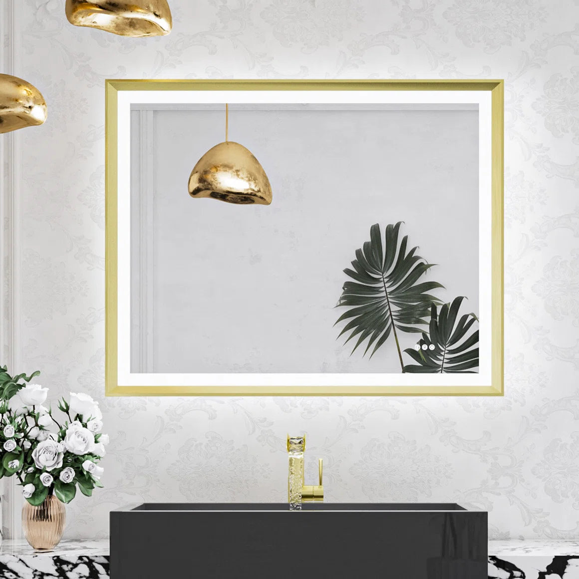 LED Bathroom Vanity Mirror with Frame – Front & Backlit, Aluminum Rectangle, Beveled Edge, 3-Color Stepless Dimmable, Anti-Fog, Memory Function, Wall-Mounted Lighted Mirror