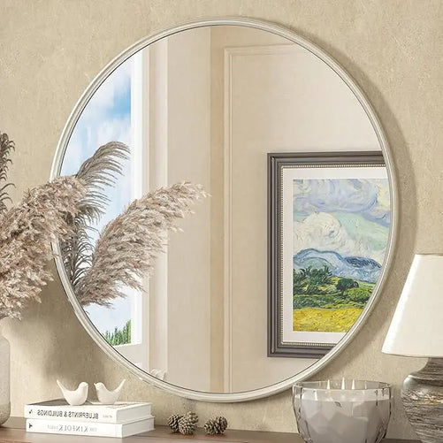 Round Framed Bathroom Mirror – Modern Shatterproof Circle Wall Mirror for Vanity, Ideal for Farmhouse Bathrooms, Bedrooms, Entryways, Living Rooms, Stylish Accent for Any Interior
