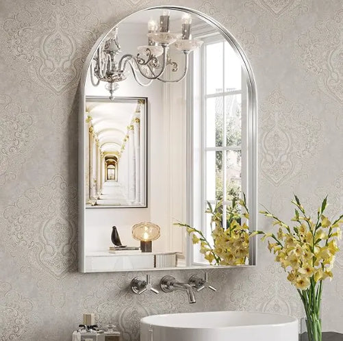 Modern Arch Bathroom Vanity Mirror – Sleek Tempered Glass Wall Mirror, Perfect for Farmhouse, Minimalist, or Contemporary Bathroom Décor