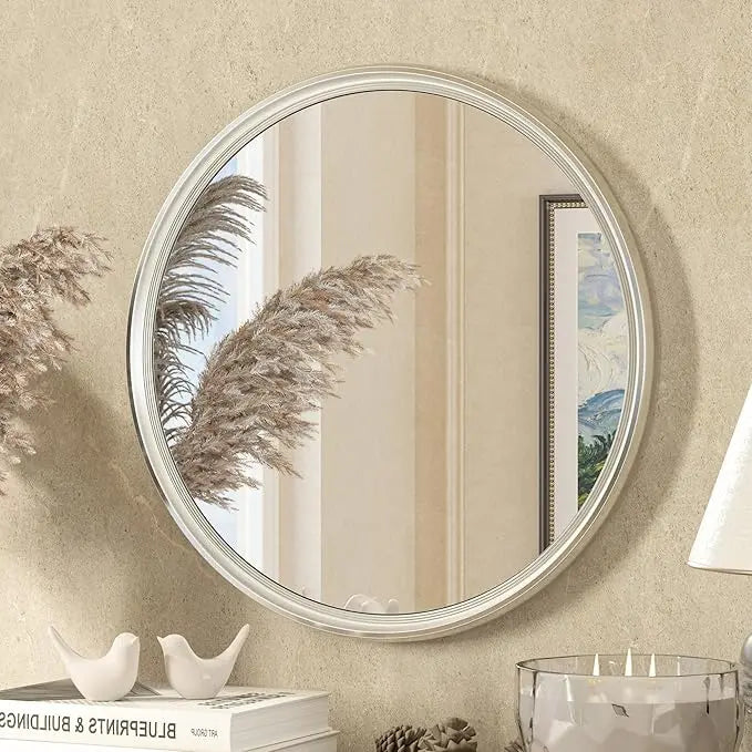 Round Framed Bathroom Mirror – Modern Shatterproof Circle Wall Mirror for Vanity, Ideal for Farmhouse Bathrooms, Bedrooms, Entryways, Living Rooms, Stylish Accent for Any Interior