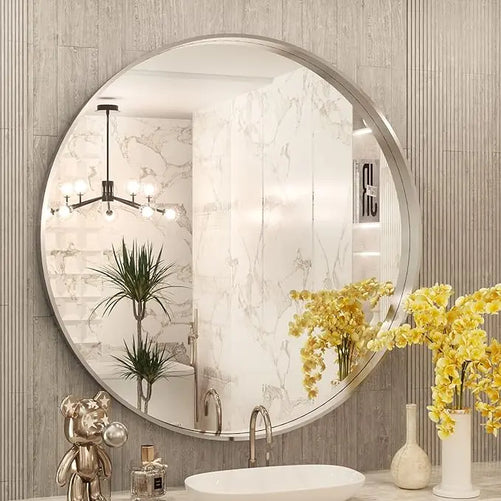 Modern Round Bathroom Wall Mirror – Sleek Minimalist Design with Brushed Matte Aluminum Alloy Frame, Non-Rusting, Perfect for Vanity, Bedroom, or Entryway Home Décor