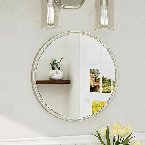 Round Framed Bathroom Mirror – Modern Shatterproof Circle Wall Mirror for Vanity, Ideal for Farmhouse Bathrooms, Bedrooms, Entryways, Living Rooms, Stylish Accent for Any Interior