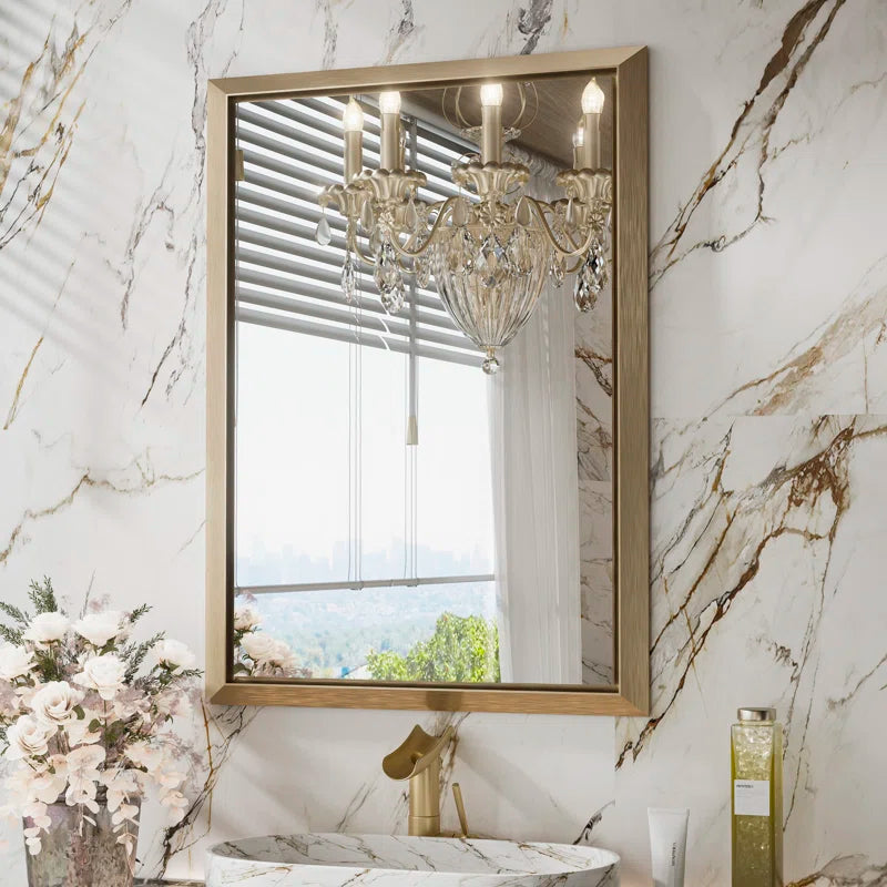Metal Framed Bathroom Mirror – Rectangular Wall-Mounted, Modern Farmhouse Design, Horizontal/Vertical Mount for Bathroom, Entryway, and Restroom Décor – Stylish Mirror