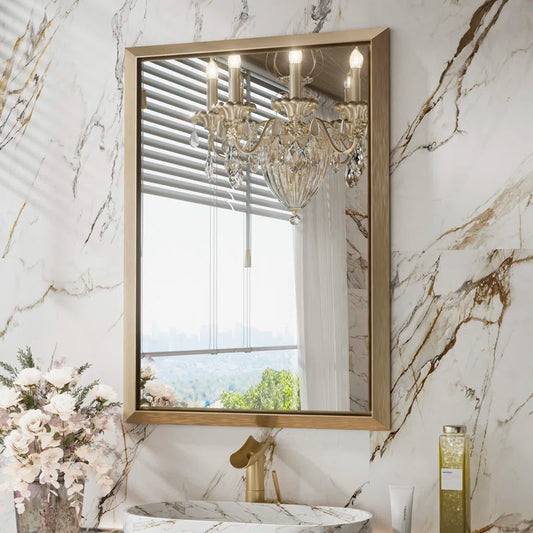 Metal Framed Bathroom Mirror – Rectangular Wall-Mounted, Modern Farmhouse Design, Horizontal/Vertical Mount for Bathroom, Entryway, and Restroom Décor – Stylish Mirror