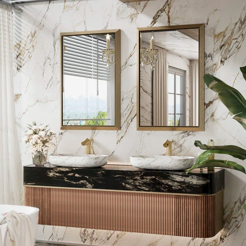 Metal Framed Bathroom Mirror – Rectangular Wall-Mounted, Modern Farmhouse Design, Horizontal/Vertical Mount for Bathroom, Entryway, and Restroom Décor – Stylish Mirror
