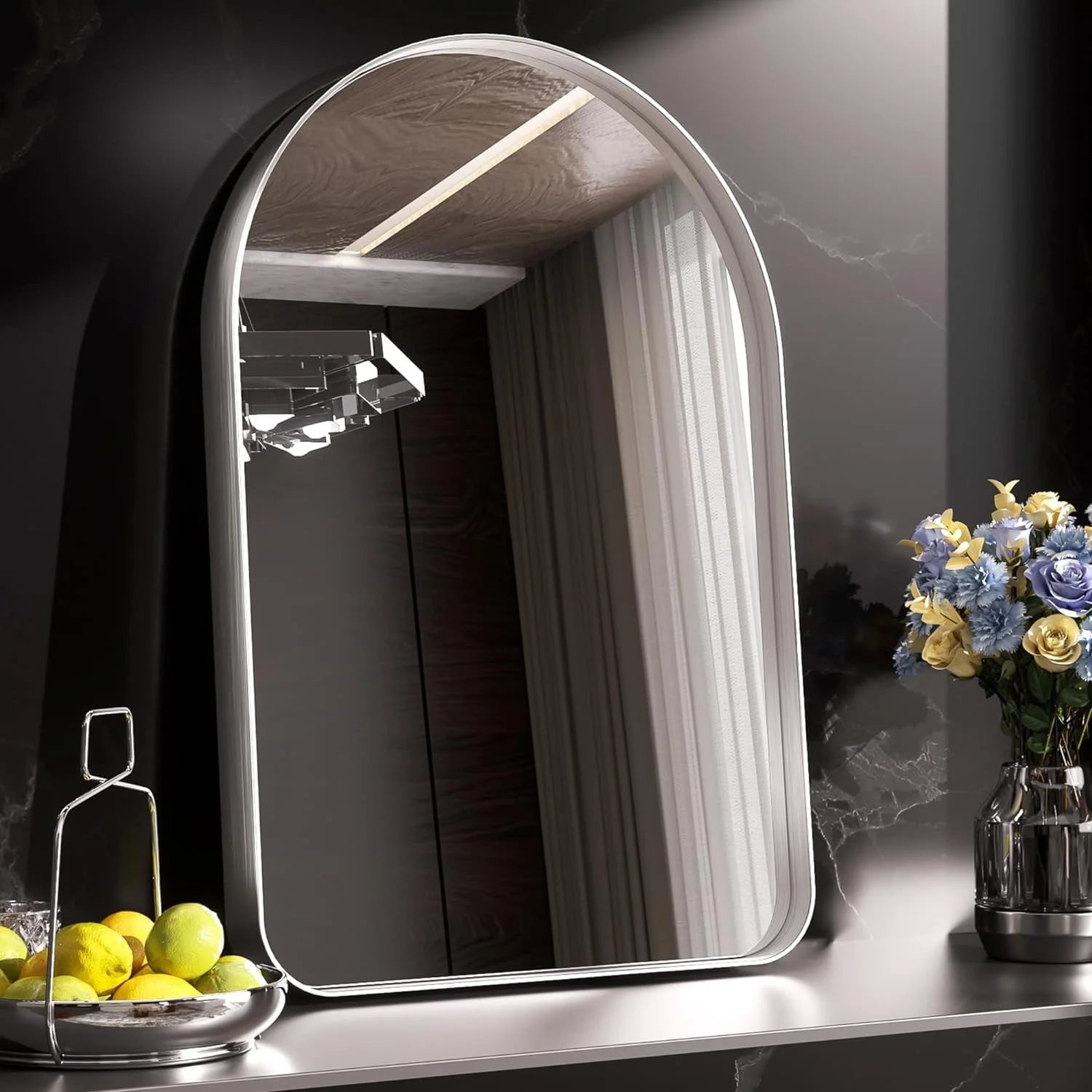 Modern Arch Framed Bathroom Vanity Mirror – Wall Mounted, Stylish Arch Design, Sleek Bathroom Wall Mirror, Elegant and Durable, Ideal for Home, Salon, or Commercial Use