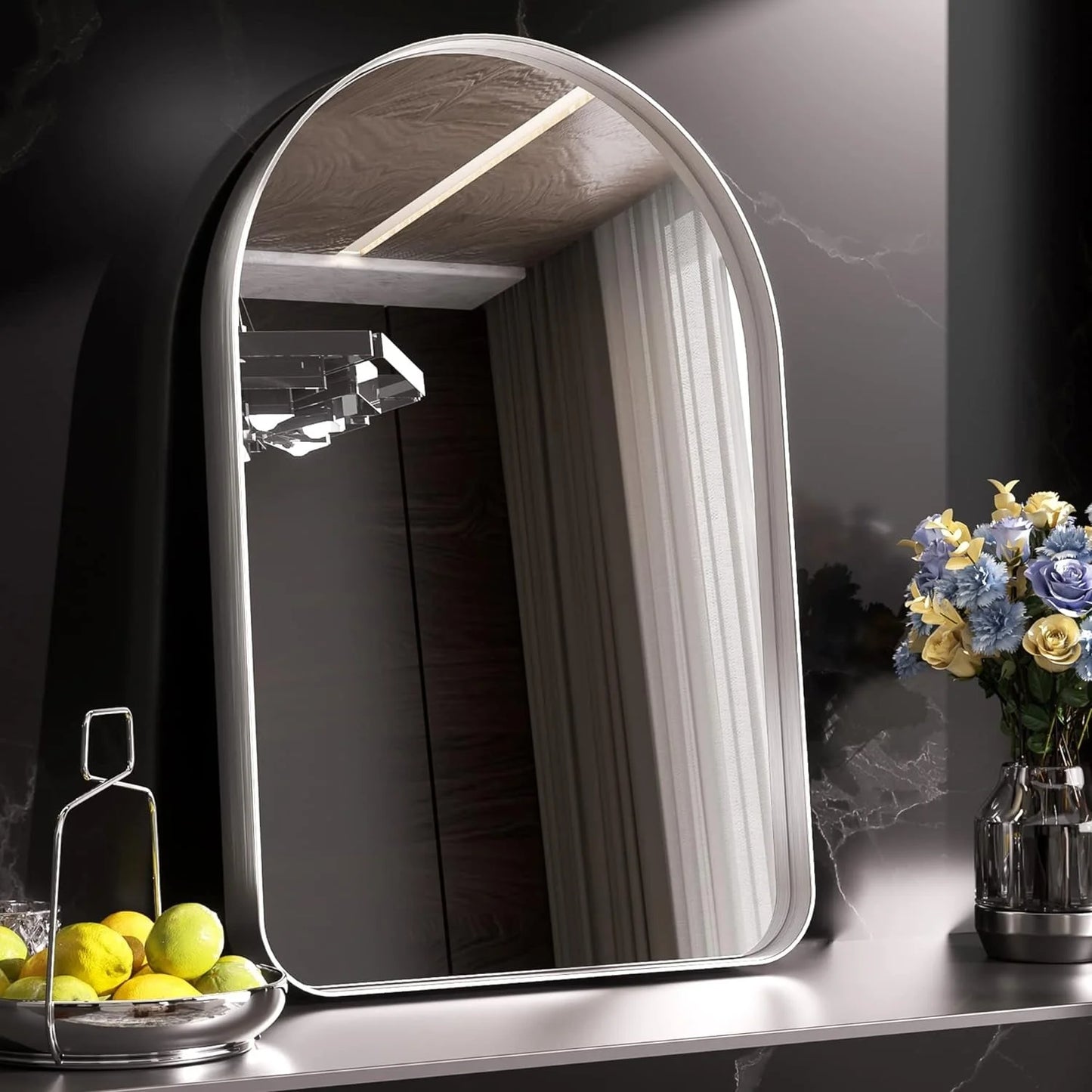 Modern Arch Framed Bathroom Vanity Mirror – Wall Mounted, Stylish Arch Design, Sleek Bathroom Wall Mirror, Elegant and Durable, Ideal for Home, Salon, or Commercial Use