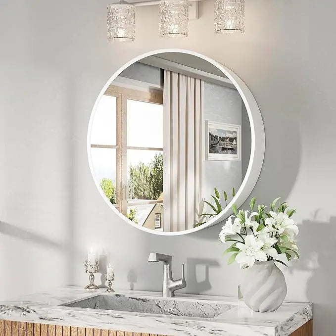 Round Bathroom Medicine Cabinet with Mirror – Metal Framed, Circular Farmhouse Design – Surface Mount Only – Small Wall-Mounted Vanity Mirror for Bathroom Storage & Stylish Décor