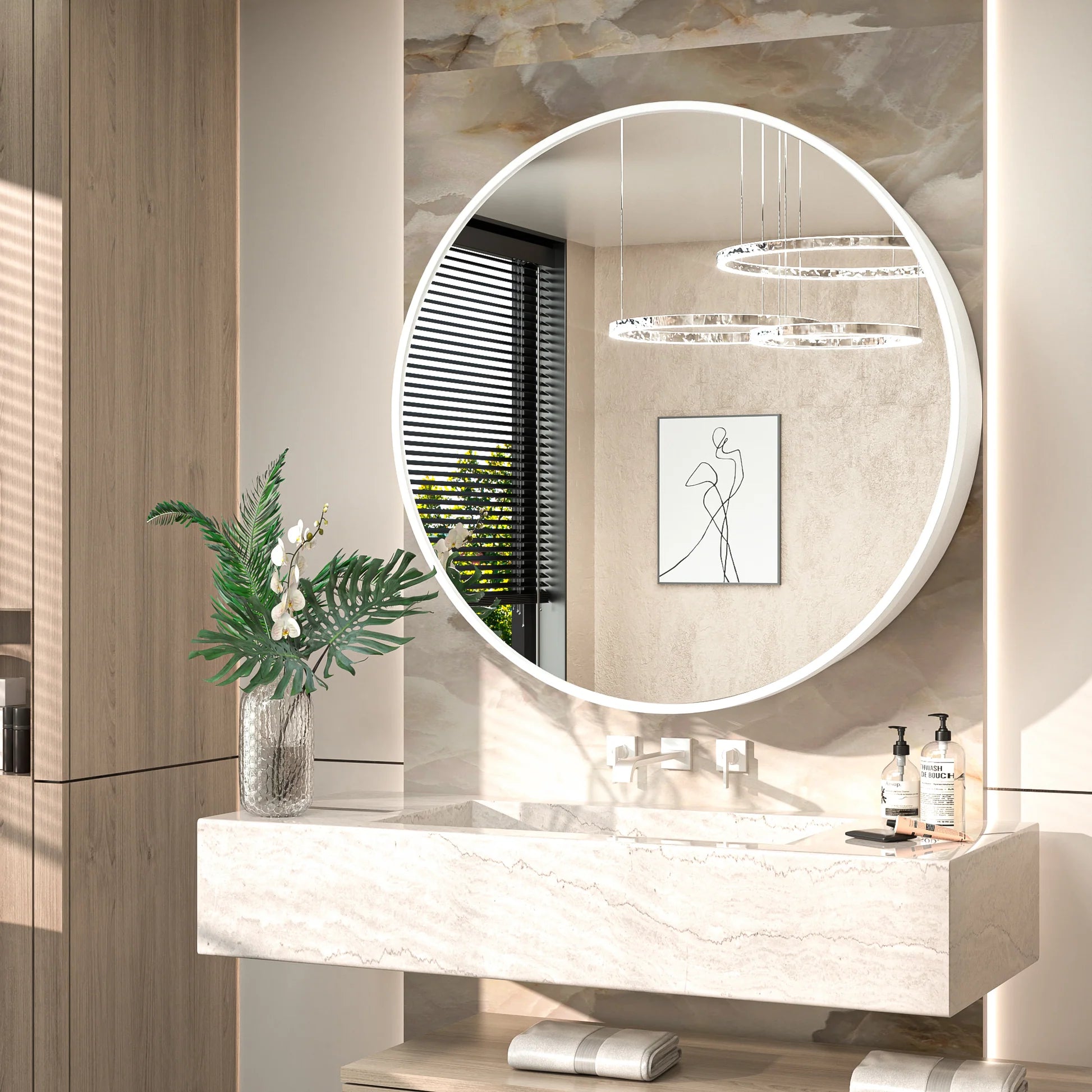 Round Bathroom Medicine Cabinet with Mirror – Metal Framed, Circular Farmhouse Design – Surface Mount Only – Small Wall-Mounted Vanity Mirror for Bathroom Storage & Stylish Décor