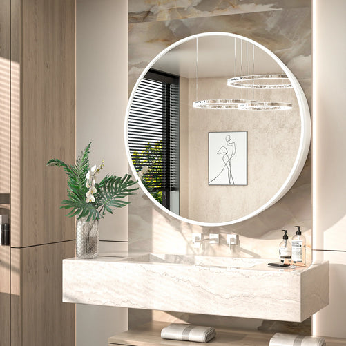Round Bathroom Medicine Cabinet with Mirror – Metal Framed, Circular Farmhouse Design – Surface Mount Only – Small Wall-Mounted Vanity Mirror for Bathroom Storage & Stylish Décor